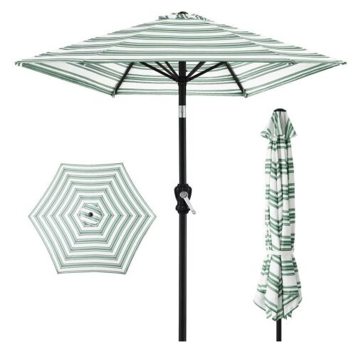 Outdoor Steel Striped Market Patio Umbrella w/ Tilt, Crank Lift - 10ft - Lot 67