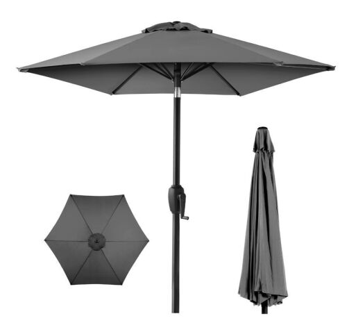 Outdoor Market Patio Umbrella w/ Push Button Tilt, Crank Lift - 7.5ft - Lot 68