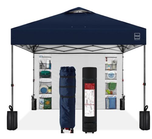 One-Person Setup Instant Pop Up Canopy w/ Side Wall, Carrying Case - 10x10ft - Lot 70