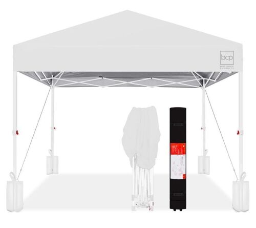 One-Person Setup Instant Pop Up Canopy w/ Case, 4 Weight Bags - 10x10ft - Lot 71