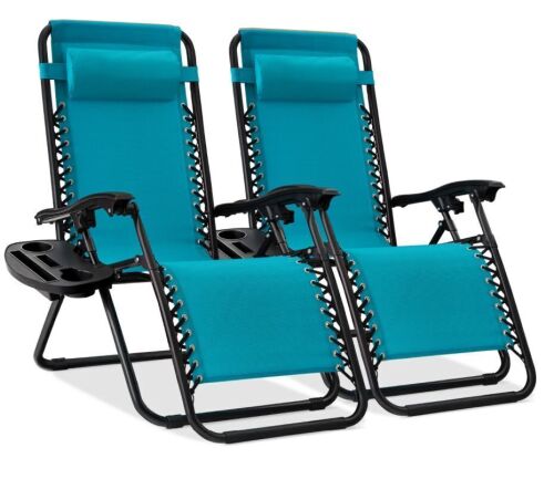 Set of 2 Adjustable Zero Gravity Patio Chair Recliners w/ Cup Holders - Lot 77