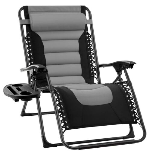 Oversized Padded Zero Gravity Chair, Folding Recliner w/ Headrest, Side Tray - Lot 88