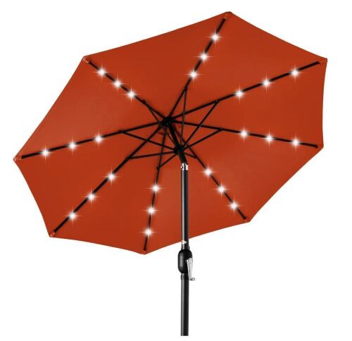 Solar LED Lighted Patio Umbrella w/ Tilt Adjustment, UV-Resistant - 10ft - Lot 96