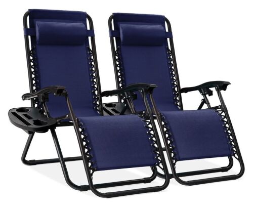 Set of 2 Adjustable Zero Gravity Patio Chair Recliners w/ Cup Holders - Lot 99