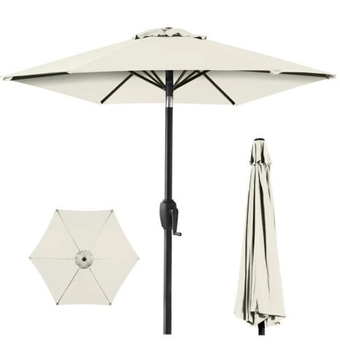 Outdoor Market Patio Umbrella w/ Push Button Tilt, Crank Lift - 7.5ft - Lot 104