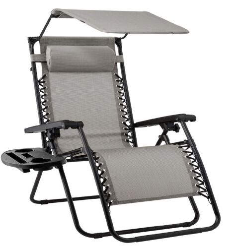 Set of 2 Folding Zero Gravity Recliner Patio Lounge Chair w/ Canopy, Side Tray - Lot 105