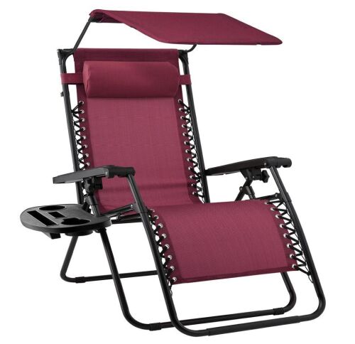 Folding Zero Gravity Recliner Patio Lounge Chair w/ Canopy, Side Tray - Lot 110