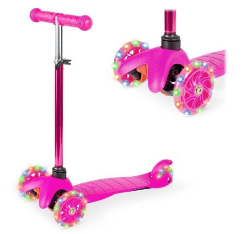 Kids Mini Kick Scooter Toy w/ Colorful Light-Up Wheels, Adjustable T-Bar - Lot 111