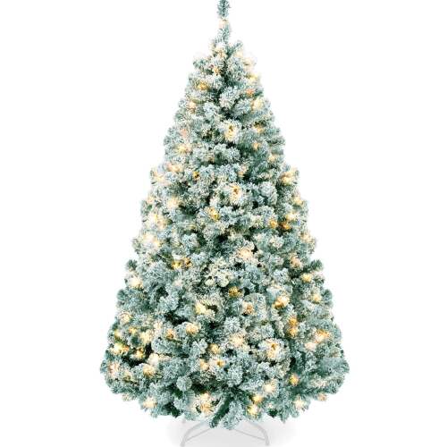Pre-Lit Sage Green Flocked Artificial Pine Christmas Tree w/ White Lights - Lot 131