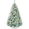Pre-Lit Sage Green Flocked Artificial Pine Christmas Tree w/ White Lights - Thumbnail 1
