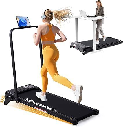 Folding Foldable Walking Pad Treadmill with Handle Bar and Adjustable Incline, 3.5HP Portable Electric Treadmills with Handles for Home Small, Home Treadmills with Incline, 0.6-7.6MPH, 350LBS - Lot 168