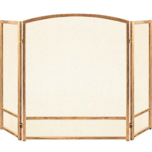 3-Panel Simple Steel Mesh Fireplace Screen w/ Worn Finish - 47.5x27.25in - Lot 717