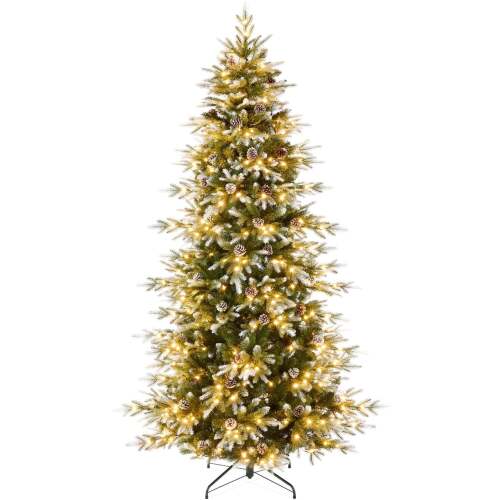 Pre-Lit Artificial Flocked Slim Aspen Noble Fir Christmas Tree w/ Stand - Lot 789
