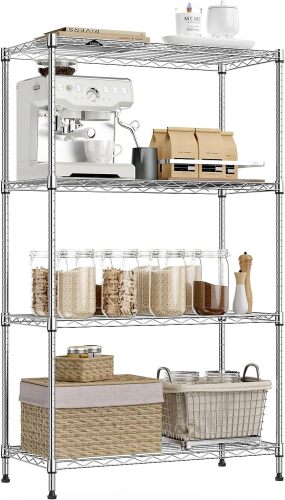 IZEUK 4-Tier Heavy Duty Steel Storage Shelves, Metal Shelf Wire Shelving Rack for Pantry, Kitchen, Home, or Office Organization - Lot 814
