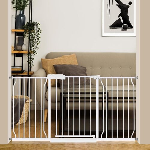 Extra Wide Baby Gate 57.5-62.2 Pressure Mounted,Child Dog Pet Safety Gates with Walk Through Door for Doorways Stairs No Drilling in Door,White - Lot 818