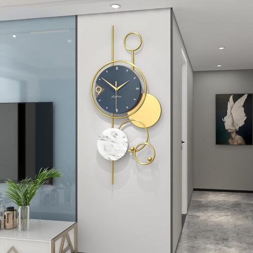 Large Wall Clocks for Living Room Decor Big Modern Wall Clock Battery Operated Silent Non-Ticking for Bedroom Office Kitchen Home Decoration Gold Metal Unique Wall Watch Clock - Lot 823