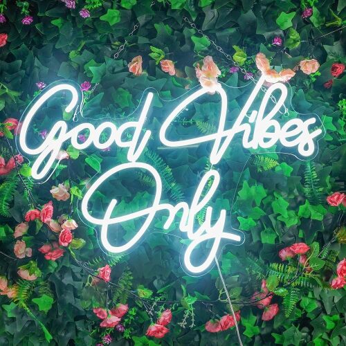 Good Vibes Only Neon Sign for Wall Decor 21.6" x 14.1" Large Cool White LED Fun Vibe Lights for Party, Bedroom, Bar, Wedding Decoration - Best Gifts for Birthday, Christmas - Lot 826