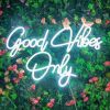 Good Vibes Only Neon Sign for Wall Decor 21.6" x 14.1" Large Cool White LED Fun Vibe Lights for Party, Bedroom, Bar, Wedding Decoration - Best Gifts for Birthday, Christmas - Thumbnail 1