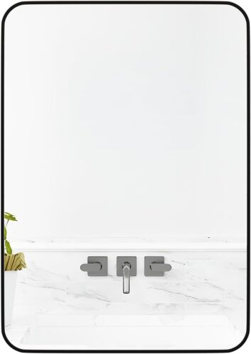 Manocorro Wall Mirror Bathroom Mirror, 20 x 28 Inch Black Rectangular Mirror with Aluminum Alloy Frame, Rounded Corner Hanging Mirror Decor for Entryway, Bedroom, Living Room - Lot 828
