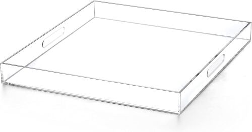 Clear Acrylic Ottoman Tray with Cutout Handles 20x20 Inch Over Sized Serving Tray, Organizer Rubber Boot Tray Decorative for Living Room Bedroom,Bathroom and Entryway Kitchen Tabletop - Lot 831