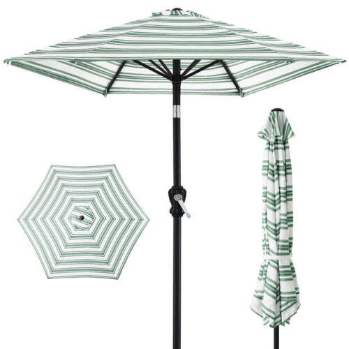 Outdoor Steel Striped Market Patio Umbrella w/ Tilt, Crank Lift - 10ft - Lot 835
