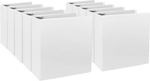 3-Inch 3 Ring Binder, Standard 3" Round Ring Binder Fit Letter Size Paper, Presentation View Binders, White, 10-Pack - Lot 838