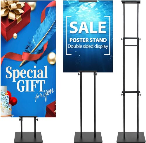 Pedestal Poster Sign Stand for Double Sided Display, Adjustable Poster Board Stand Height Up to 80", Heavy Duty Floor Standing Sign Holder for Board, Foam, Banner Display Stand, Black 1Pack - Lot 861
