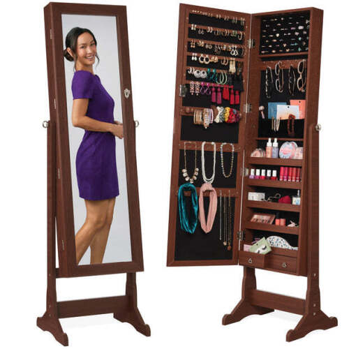 Full Length Freestanding Jewelry Mirror Armoire w/ Velvet Interior - Lot 865