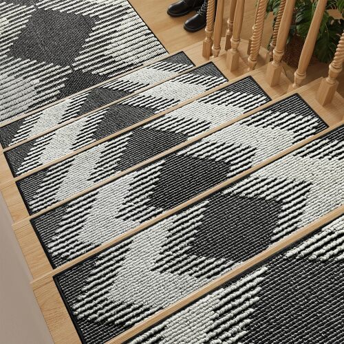 PADOOR 15PC Stair-Treads Non Slip, 3D Peel and Stick Stair Treads for Wooden Steps Indoor, Stair-Carpet Treads Washable Reusable Adhesive Stair-Runner Rugs for Kids and Dogs - Lot 883