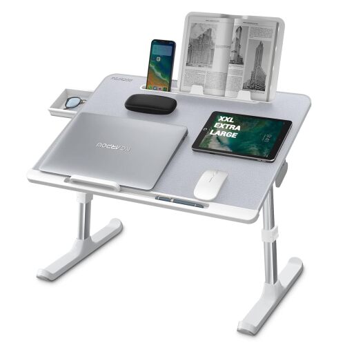 Laptop Desk for Bed, NEARPOW XXL Bed Table Bed Desk for Laptop and Writing, Adjustable Computer Tray Laptop Stand for Bed or Sofa with Anti-slip Leather, Removable Stopper, Book Stand and Drawer - Lot 895