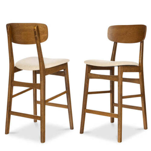 2-Piece Farmhouse Counter Height Bar Stool Set w/ Cushioned Seat, Backrest - Lot 900
