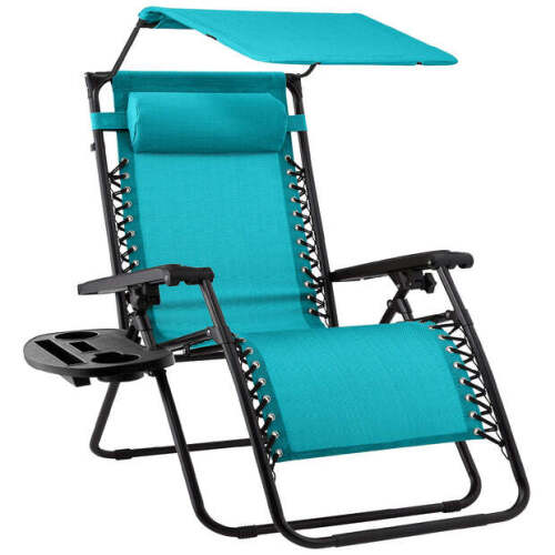 Folding Zero Gravity Recliner Patio Lounge Chair w/ Canopy, Side Tray - Lot 905