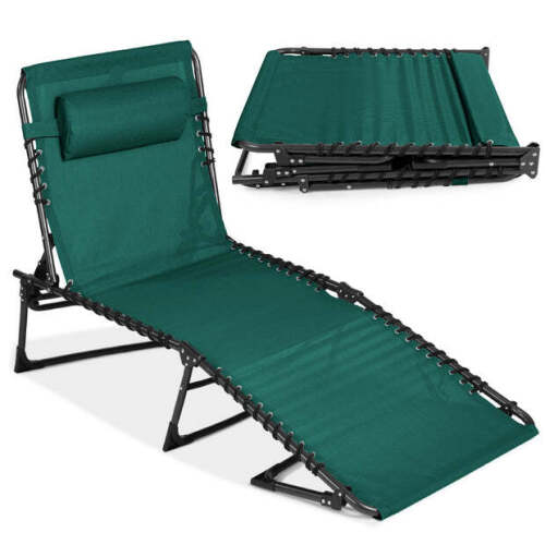 Portable Patio Chaise Lounge Chair Outdoor Recliner w/ Pillow - Lot 950
