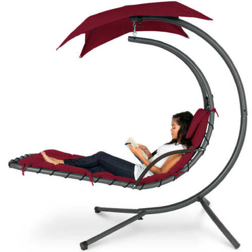 Hanging Curved Chaise Lounge Chair w/ Built-In Pillow, Removable Canopy - Lot 931
