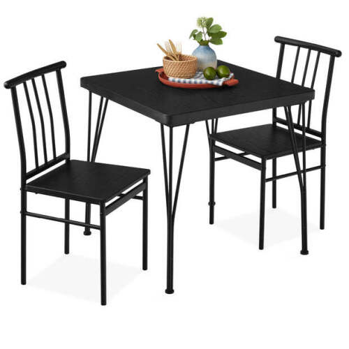 3-Piece Metal Wood Square Dining Table Furniture Set w/ 2 Chairs - Lot 6728
