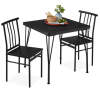 3-Piece Metal Wood Square Dining Table Furniture Set w/ 2 Chairs - Thumbnail 1