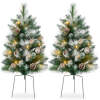 Set of 2 Pre-Lit Pathway Christmas Trees w/ Pine Cones, Timer - 24.5in - Thumbnail 1