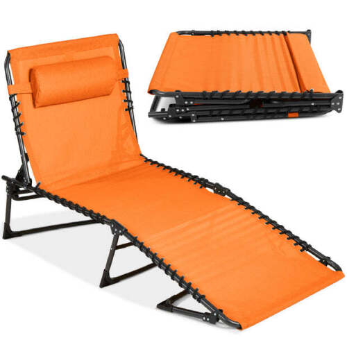 Portable Patio Chaise Lounge Chair Outdoor Recliner w/ Pillow - Lot 958