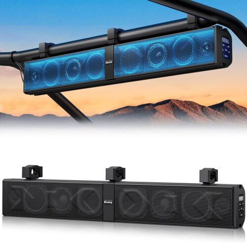 Ehaho 34 Inch UTV Sound Bar, ATV SoundBar Bluetooth with RGB Lighting, IP66 Waterproof Golf Cart Sound Bar, Amplified Powersports SXS SoundBar, UTV Speakers Compatible with Polaris RZR Can-Am - Lot 1125