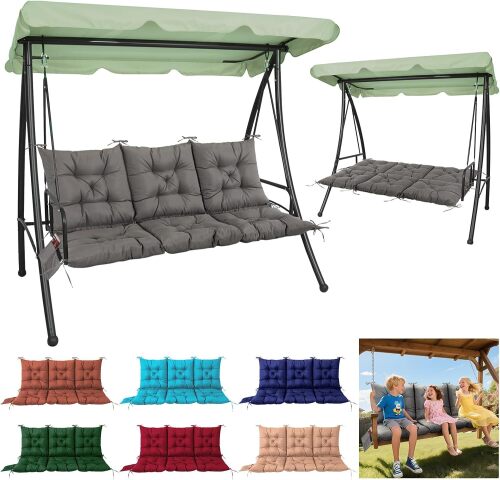 3 Seater Porch Swing Cushion,Thick Cushion for Patio Swing Furniture,3-Person Outdoor Swing cushiosn with Ties & Storage Bag,for Patio, Porch, Backyard, Garden,Outdoor - Lot 1150