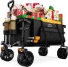 Collapsible Wagon Cart Heavy Duty Foldable, Folding Beach Wagon with Big Wheels for Sand, Utility Grocery Cart with Side Pocket and Brakes for Camping Sports Outdoor Activities, Black - Thumbnail 1
