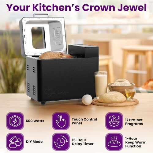 2LB Sourdough Bread Maker Machine for Home Bakery - 17 Program Gluten Free Bread Machine Maker with 15H Timer, 3 Loaf/Crust Sizes, Nut Dispenser - Aluminum Breadmaker Machines - Lot 1111