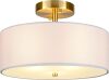 12.6" Semi Flush Mount Ceiling Light Fixture, 3 Light Gold Drum Light Fixtures with White Fabric Shade, Modern Close to Ceiling Lighting for Living Room, Bedroom, Hallway, Entry, Foyer - Thumbnail 1