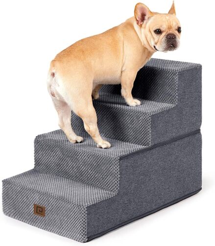 EHEYCIGA Dog Stairs for Bed 18" H, 4-Step Dog Steps for High Bed, Pet Steps for Small Dogs and Cats, Non-Slip Balanced Pet Ramp Indoor - Lot 1136