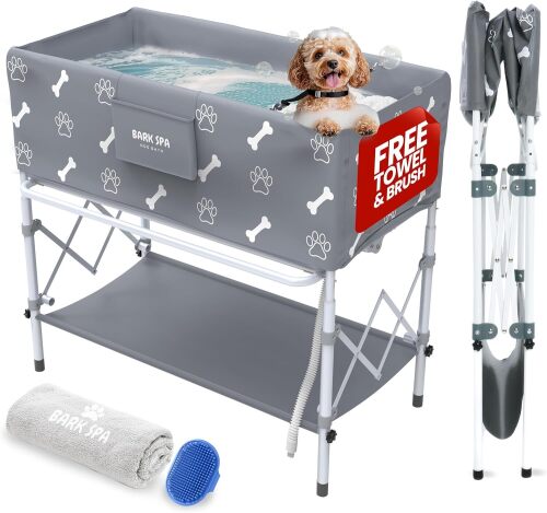 Dog Bath Tub - Free Brush & Towel – Foldable & Portable Dog Washing Station – Lightweight Elevated Design for Indoor & Outdoor Grooming - Lot 1156
