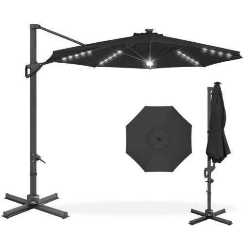 360-Degree Solar LED Cantilever Offset Patio Umbrella w/ Tilt - 10ft - Lot 1098