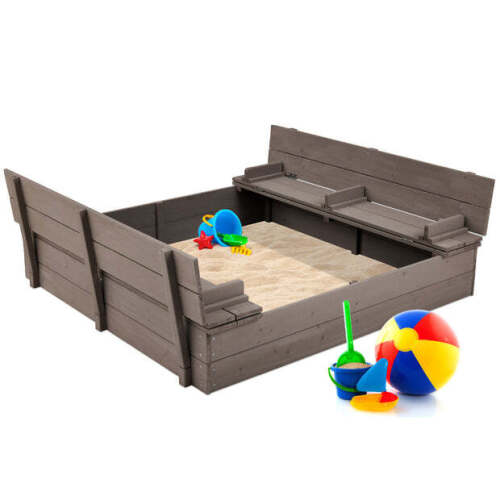 Kids Cedar Sandbox w/ Sand Screen, 2 Benches - 47x47in - Lot 1072