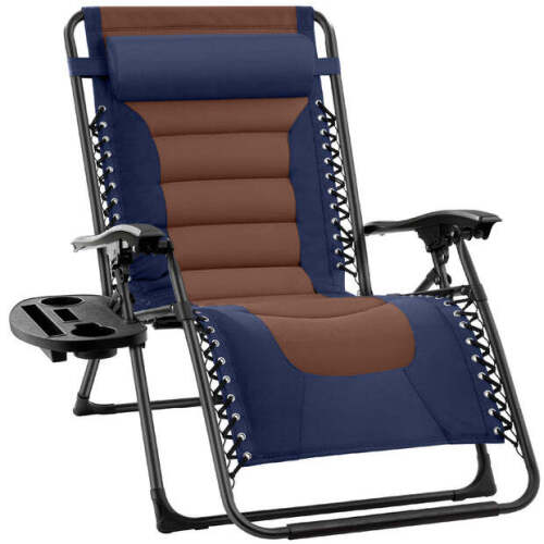 Oversized Padded Zero Gravity Chair, Folding Recliner w/ Headrest, Side Tray - Lot 1088