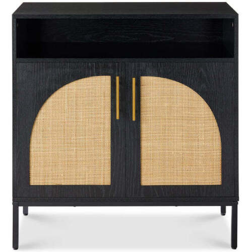 2-Door Rattan Cabinet, Buffet, w/ Cord Cutout & Storage Shelf, Natural - Lot 1114