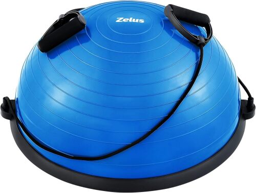 ZELUS Balance Ball Trainer with Resistance Bands & Foot Pump, Inflatable Yoga Ball for Home Gym Workouts, 23 Inch Exercise Half Ball for Balance Training Core Strength Fitness, 330lb Cap - Lot 1201